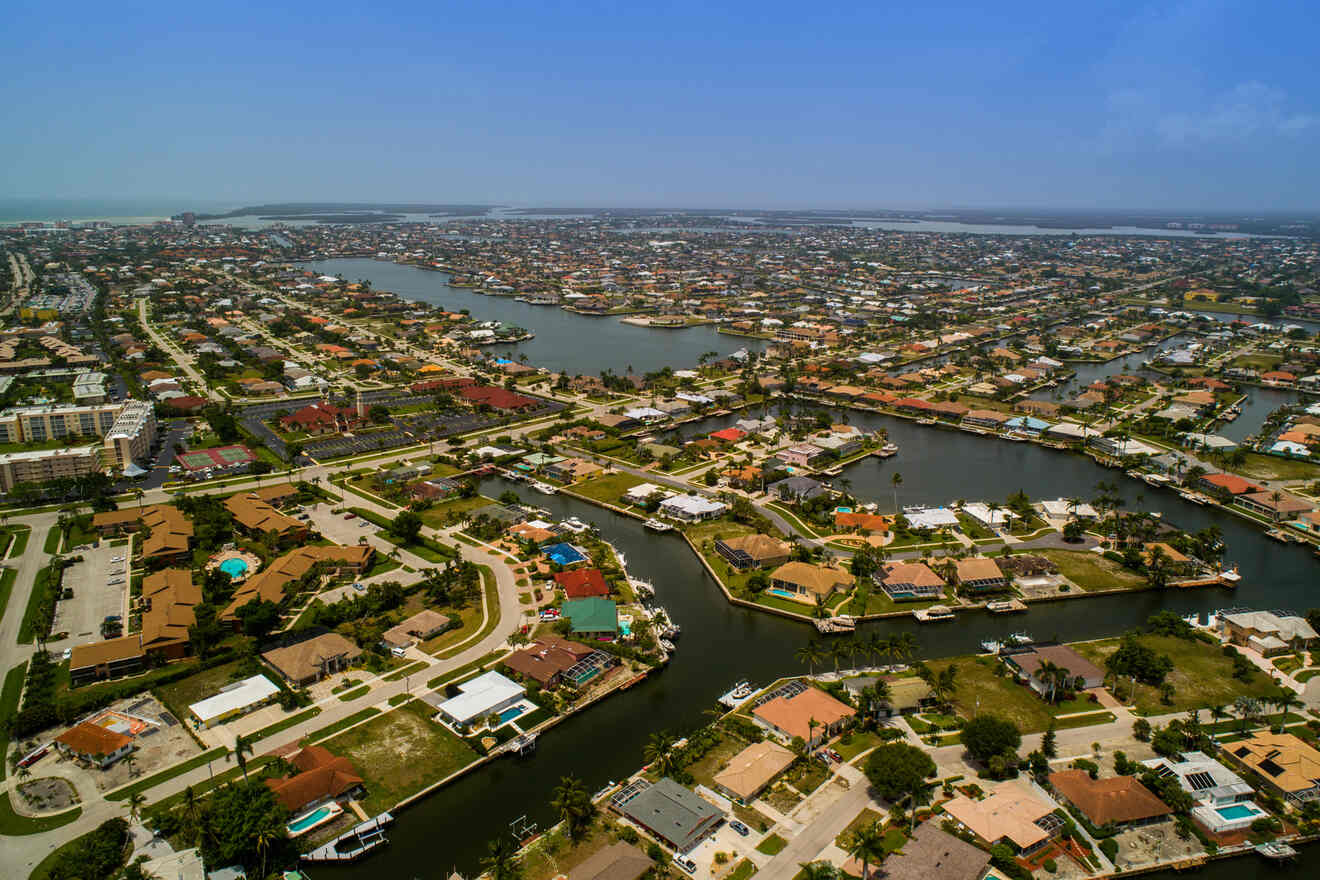 An aerial image of Mid Island, where to stay in Marco Island on a budget